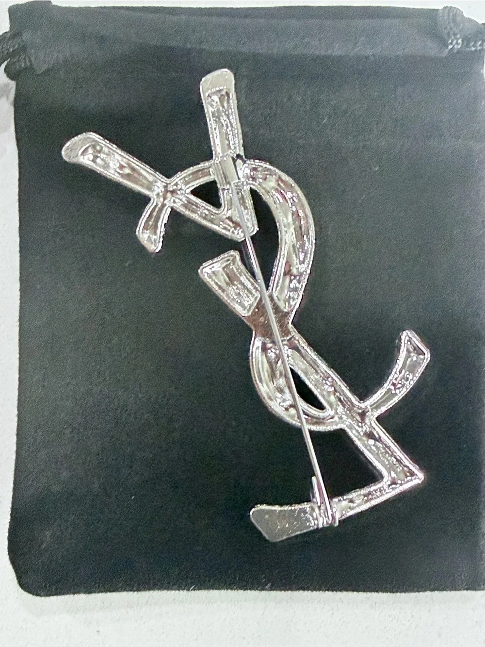 Source Unknown Silver-Tone YSL Monogram Brooch